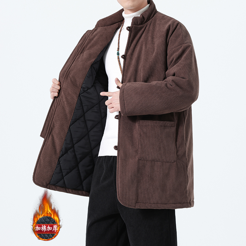 冬季风男装灯芯绒唐装中长款保暖加厚棉衣A118-MY6609P165，男装棉衣，电商A118