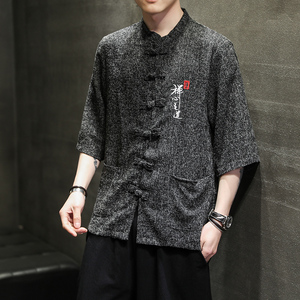 夏季风唐装衬衫中式复古汉服短袖宽松大码衬衣男A118-D51P60图片