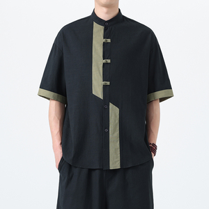 夏季风唐装棉麻亚麻短袖复古大码宽松衬衫A118-C031P70控99图片