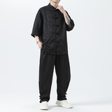 夏季风套装大码唐装新中式衬衣两件套男A118-TZ030P110控158，男装休闲套装，电商A118