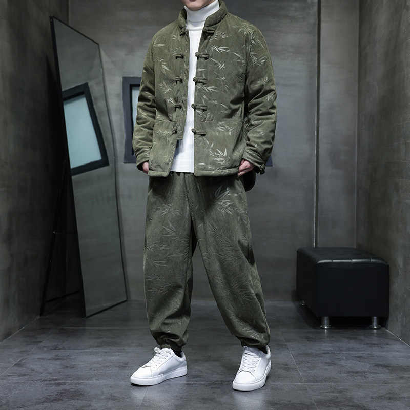 冬季风唐装棉衣男装压花复古加绒休闲裤套装A118-TZ05P200，男装休闲裤，电商A118