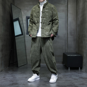 冬季风唐装棉衣男装压花复古加绒休闲裤套装A118-TZ05P200,男装休闲裤,电商A118