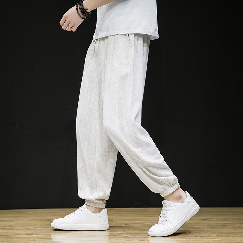 春夏亚麻风休闲裤棉麻宽松大码束脚裤新中式长裤A118-K302P60，男装休闲裤，电商A118