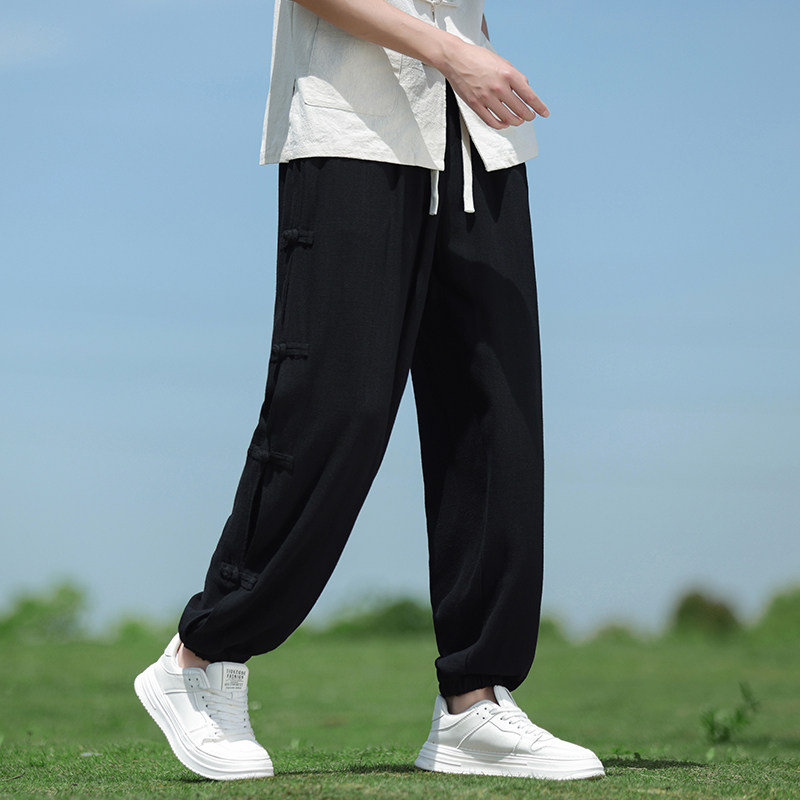 春夏风休闲裤大码透气束脚中式盘扣复古阔腿裤A118-K301P75，男装休闲裤，电商A118