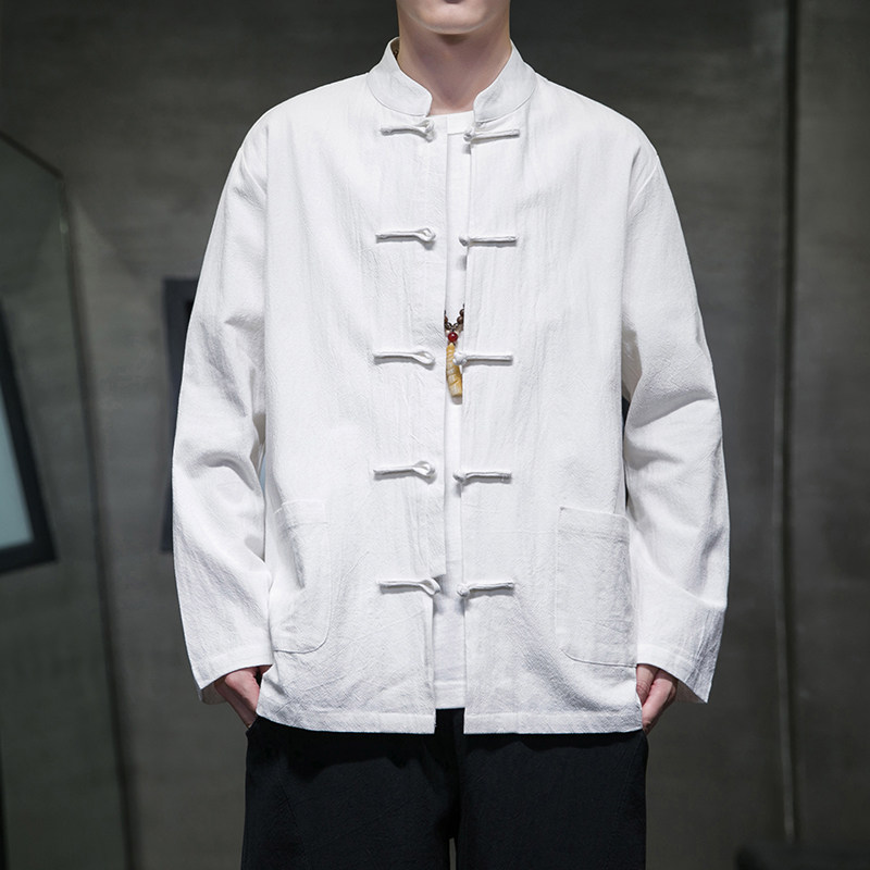 秋季风男装新中式唐装棉麻衬衫亚麻长袖大码汉服A118-C817P45,男装衬衫,电商A118