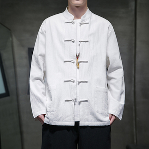 秋季风男装新中式唐装棉麻衬衫亚麻长袖大码汉服A118-C817P45
