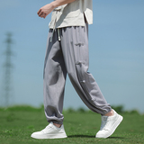 春夏风亚麻休闲裤新中式棉麻大码盘扣束脚裤男A118-K301P75，男装休闲裤，电商A118