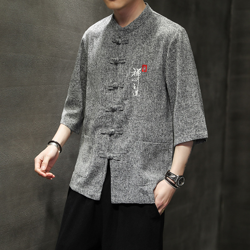 夏季风男装衬衫唐装汉服中式复古大码刺绣衬衣男A118-D51P60,男装T恤,电商A118