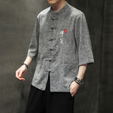 夏季风男装衬衫唐装汉服中式复古大码刺绣衬衣男A118-D51P60，男装T恤，电商A118