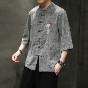 夏季风男装衬衫唐装汉服中式复古大码刺绣衬衣男A118-D51P60图片