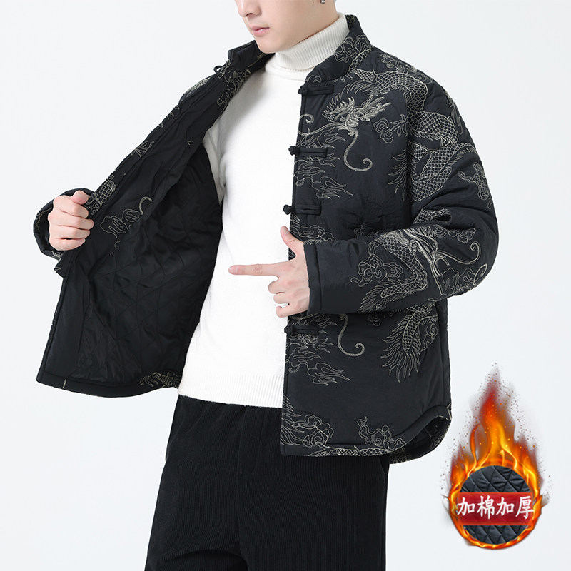 冬季风棉衣新中式唐装龙刺绣复古潮流外套男A118-MY2317P155,男装棉衣,电商A118