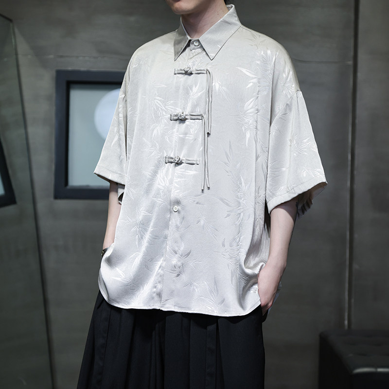 夏季风唐装复古短袖冰丝衬衫印花大码衬衣汉服男A118-C12P65,男装衬衫,电商A118