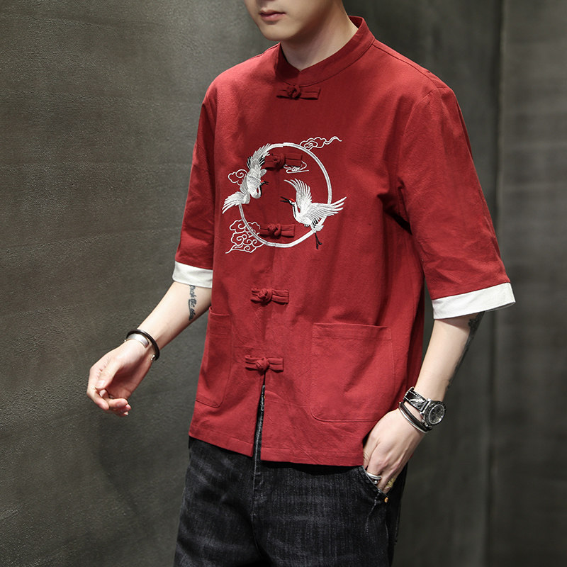 2025夏季风男装唐装汉服大码刺绣中式复古衬衫A118-C701P60,男装衬衫,电商A118