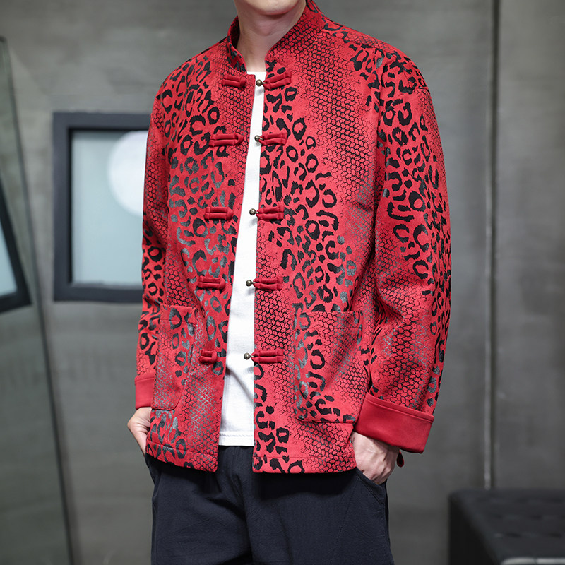 春季风男装新中式夹克麂皮绒唐装汉服豹纹外套A118-A8816P120,男装夹克,电商A118