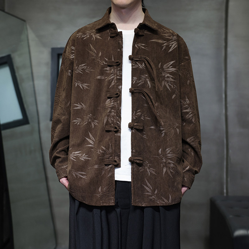 秋冬风衬衫灯芯绒压印新中式唐装汉服复古外套男A118-C828P70,男装衬衫,电商A118