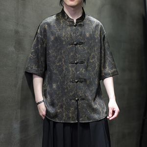 夏季风唐装冰丝短袖衬衫新中式五分袖汉服男A118-C21P65控88图片
