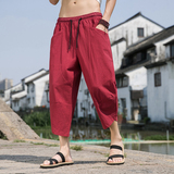 夏季风棉麻休闲裤新中式大码哈伦裤宽松阔腿裤男A118-K88P30，男装休闲裤，电商A118