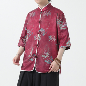 夏季风冰丝唐装半袖印花盘扣中式短袖衬衣男A118-C02P65控88图片