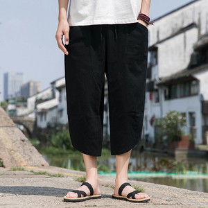 夏季风休闲裤棉麻七分裤青年新中式复古阔腿裤男A118-K88P30图片