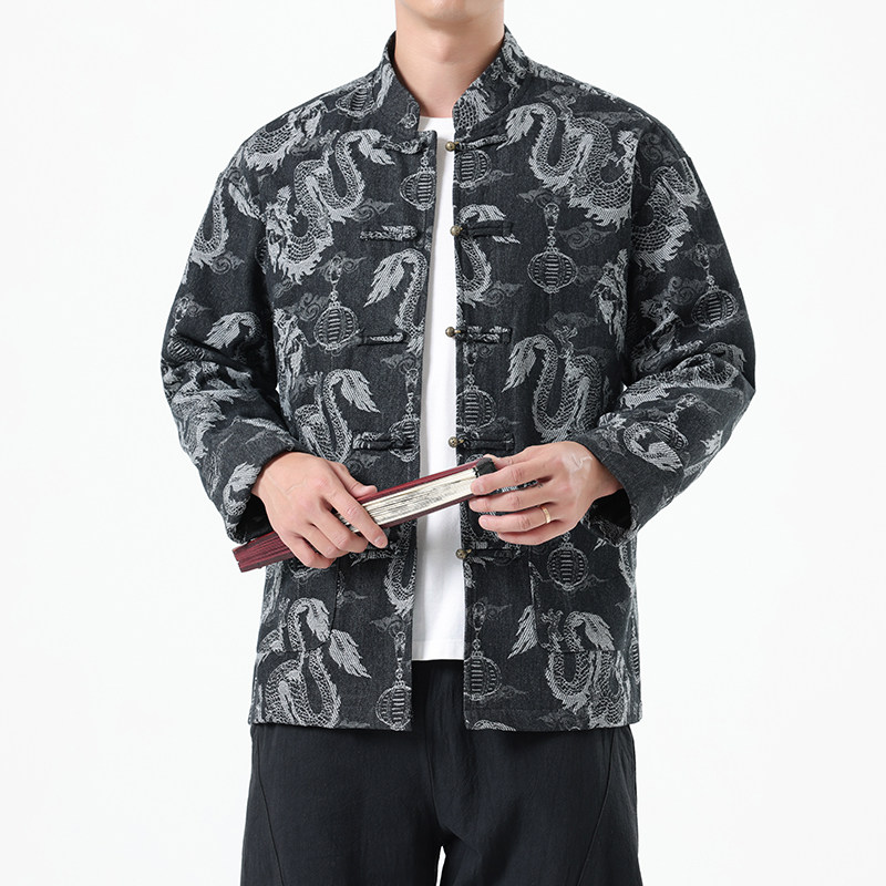 2025春季风男装牛仔外套中式复古龙纹唐装夹克A118-A8813P135,男装夹克,电商A118
