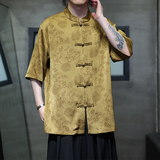 夏季风男装冰丝短袖衬衫中式复古唐装汉服男A118-C20P65控88，男装衬衫，电商A118