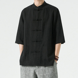 新中式男装风亚麻唐装夏季五分袖棉麻汉服男DS-A118-C803-P80，男装T恤，电商A118