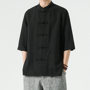新中式男装风亚麻唐装夏季五分袖棉麻汉服男DS-A118-C803-P80图片