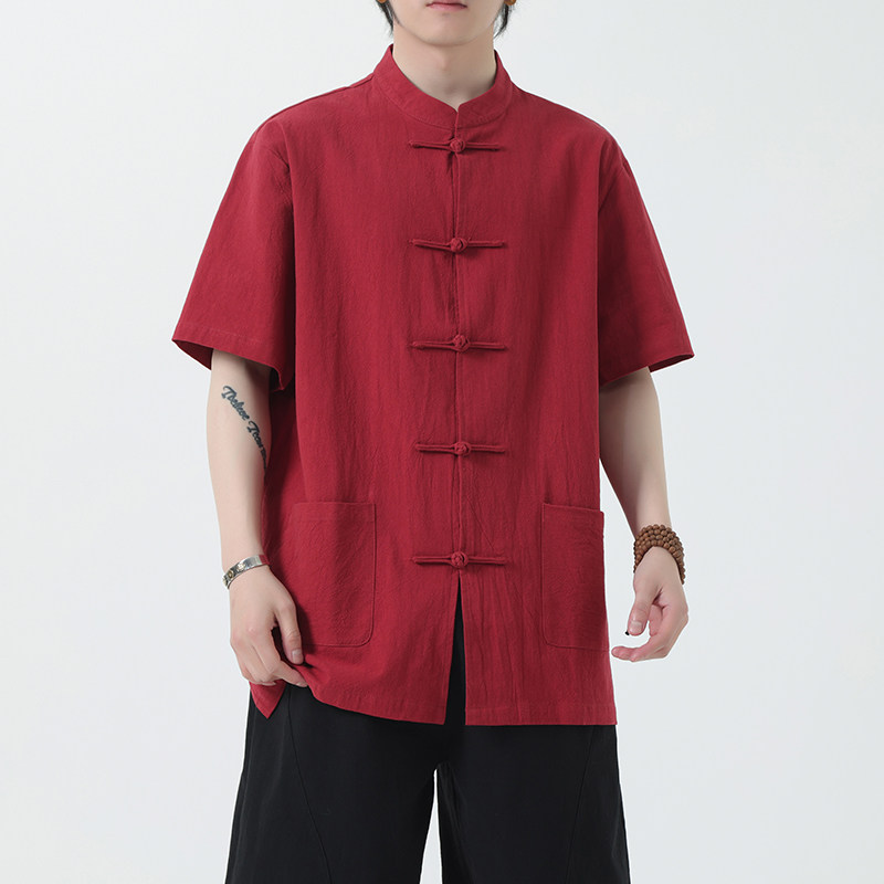 夏季风男装青年新中式棉麻短袖唐装汉服衬衫A118-C815P40控68,男装衬衫,电商A118