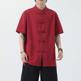 夏季风男装青年新中式棉麻短袖唐装汉服衬衫A118-C815P40控68，男装衬衫，电商A118