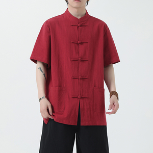夏季风男装青年新中式棉麻短袖唐装汉服衬衫A118-C815P40控68图片