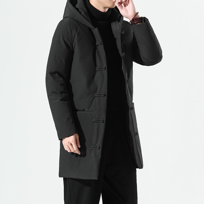 2024冬季风唐装盘扣中长款白鸭绒羽绒服男QT3028-YR202P275，男装羽绒服，电商A118