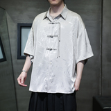 夏季风唐装短袖盘扣衬衫印花大码衬衣汉服男A118-C12P65控88，男装衬衫，电商A118