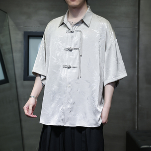 夏季风唐装短袖盘扣衬衫印花大码衬衣汉服男A118-C12P65控88图片