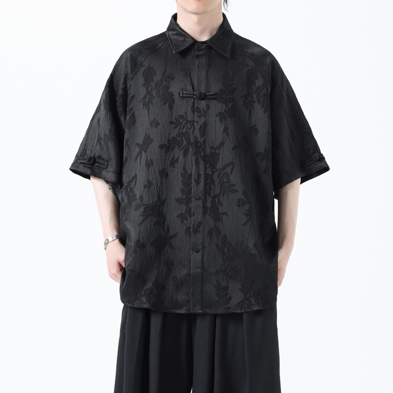 夏季风男装冰丝短袖新中式唐装提花汉服衬衫A118-C28P65控88,男装T恤,电商A118