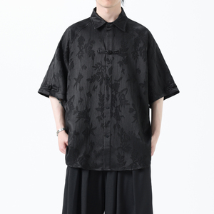 夏季风男装冰丝短袖新中式唐装提花汉服衬衫A118-C28P65控88图片