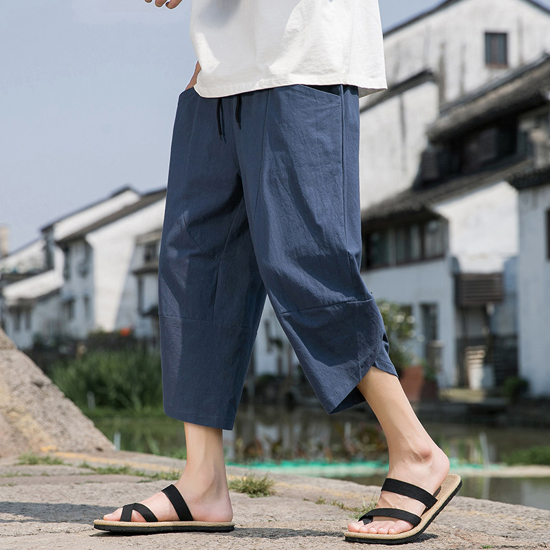 夏季风休闲裤棉麻七分裤青年新中式复古阔腿裤男A118-K88P30,男装牛仔裤,电商A118