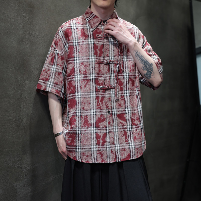 2025夏季风男装短袖衬衫大码宽松复古潮T恤衬衣A118-C15P65,男装T恤,电商A118
