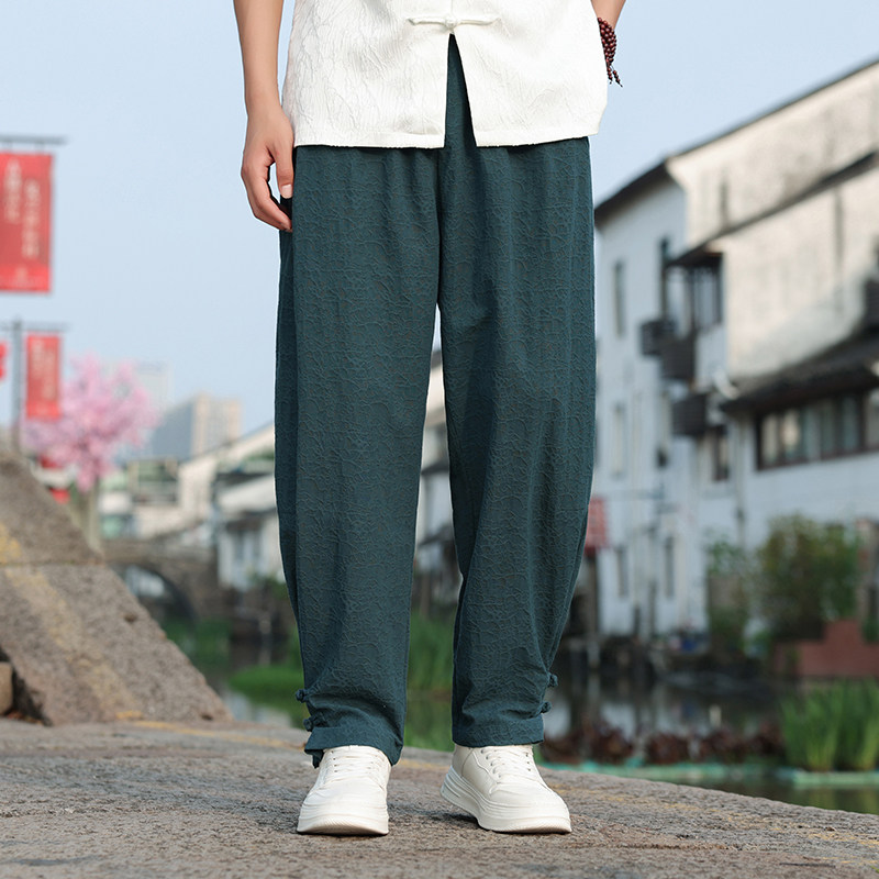 春夏风裤子男复古宽松大码盘扣提花休闲裤男A118-K112P60控88,男装休闲裤,电商A118