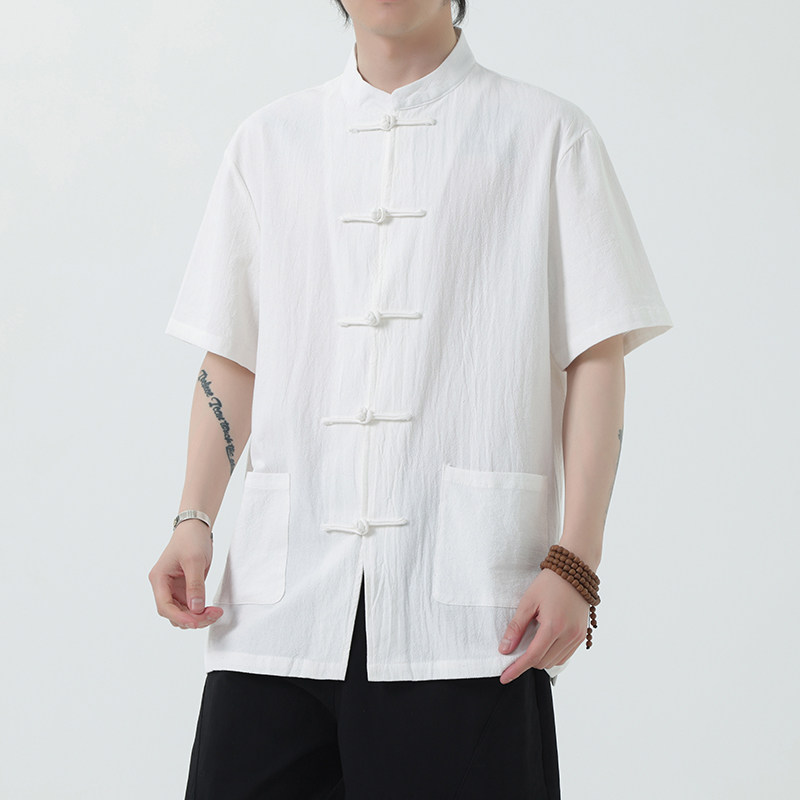 夏季风男装新中式棉麻衬衫唐装短袖复古衬衣A118-C815P40控68,男装衬衫,电商A118