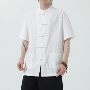 夏季风男装新中式棉麻衬衫唐装短袖复古衬衣A118-C815P40控68图片