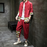 夏季风唐装汉服大码中式复古短袖套装两件套男A118-TZ206P100，男装休闲套装，电商A118
