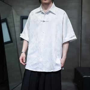 夏季风唐装冰丝短袖提花衬衫中式复古大码汉服男A118-C28P65图片