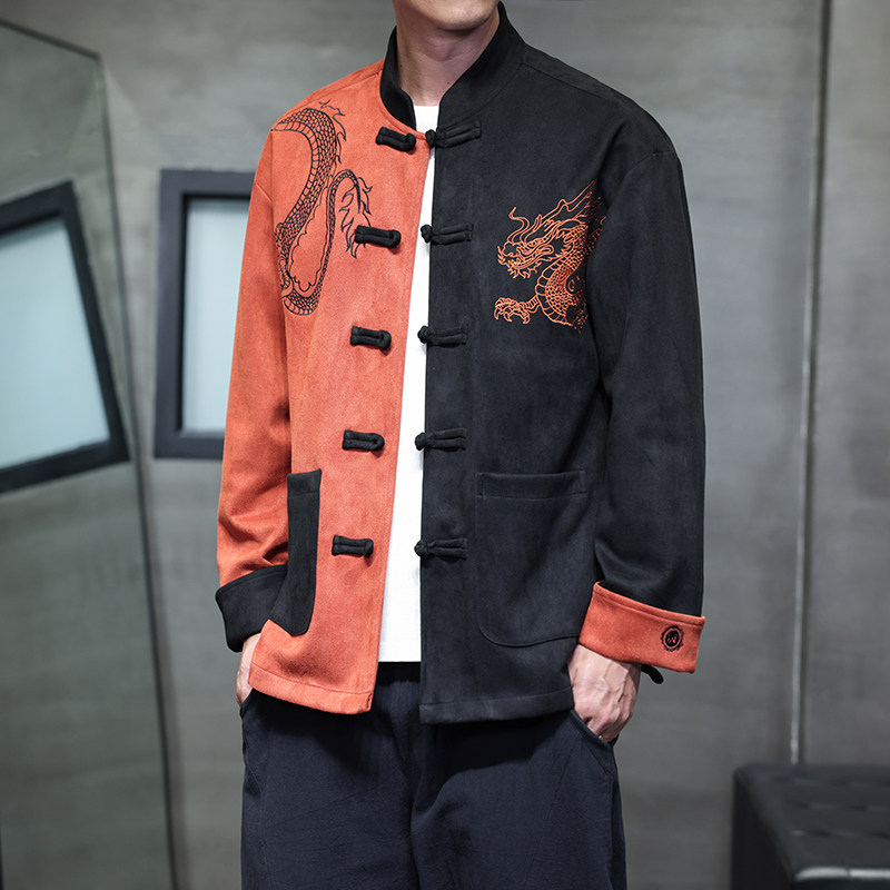 2025春季风新中式唐装龙纹刺绣拼接夹克外套男A118-A8806P120，男装夹克，电商A118