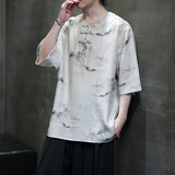 夏季风男装唐装汉服短袖新中式冰丝印花T恤A118-T501P60控78，男装T恤，电商A118