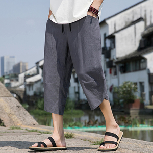 夏季风棉麻七分裤复古阔腿裤新中式宽松休闲裤男A118-K88P30图片