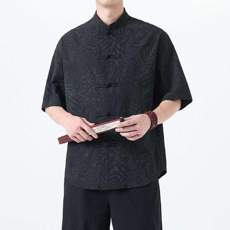 夏季风男装新中式唐装短袖大码复古青年衬衫A118-C033P70控99,男装T恤,电商A118