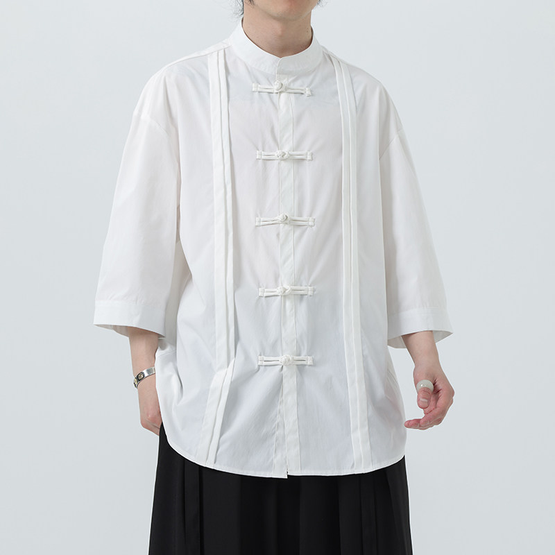 夏季风男装新中式冰丝盘扣唐装大码短袖衬衫A118-C10P70控98,男装衬衫,电商A118