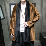 秋冬季风男装丽丝绒压邹中长款风衣汉服外套DS-A118-F006-P70，男装风衣，电商A118