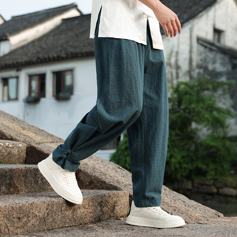 春夏风宽松束脚棉麻大码复古提花休闲裤男A118-K112P60控88，男装休闲裤，电商A118