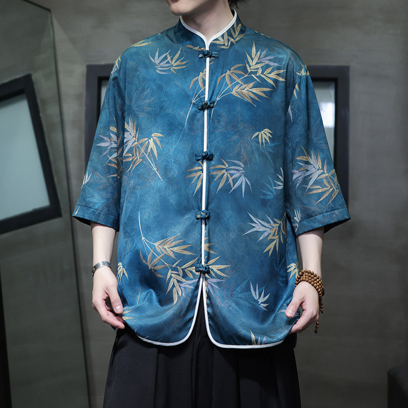 夏季风男装复古唐装中式大码透气冰丝短袖衬衫T恤A118-C02P65,男装T恤,电商A118